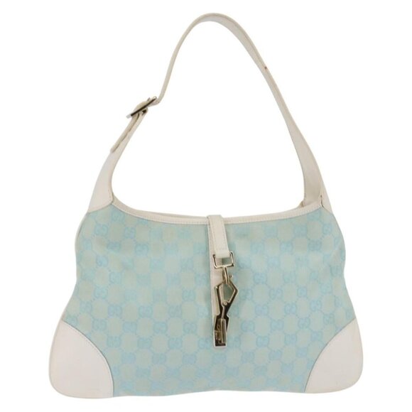 GUCCI Jackie GG Canvas Shoulder Bag Light Blue Gold 001 4057 Auth ki6112 - Picture 2 of 16